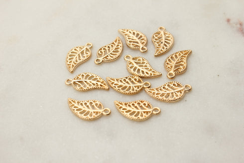 Gold Charms Leaf Charm Gold Plated Hollow Charm, 14mm x 8mm, sold as 5 pieces dainty gold leaf charms trendy charms